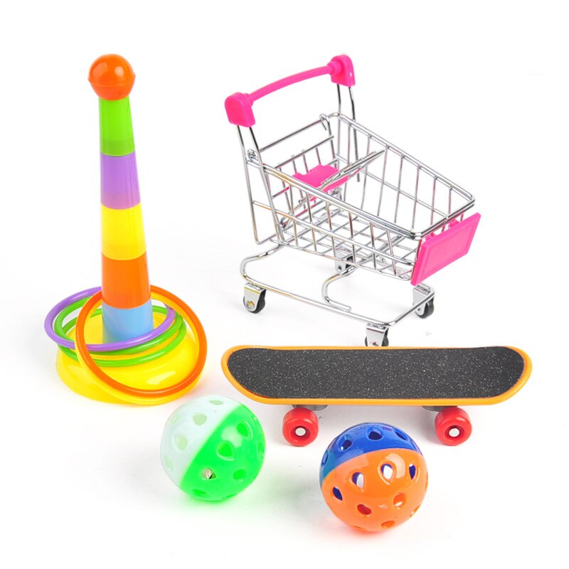 5/6/7 Pcs/Set Papegaai Speelgoed Interactieve Traning Vogels Speelgoed Puzzel Papegaai Speelgoed Set Skateboard Winkelwagen Bal vogel Activiteit Speelgoed: 5pcs set