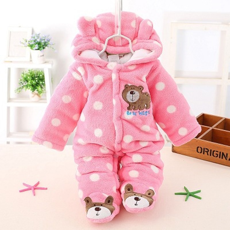 Baby Baby Rompertjes Coral Fleece Dier Algehele Fall Warme Baby Boy Meisje Xmas Kostuum Kleding Baby Jumpsuit: pink / 12m