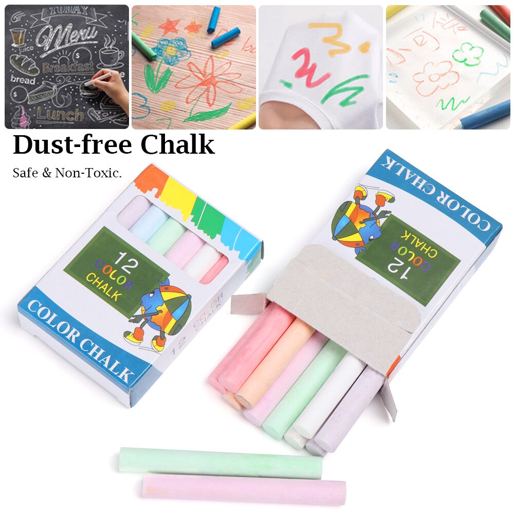 12Pcs/Box Colourful Kids Dust-free Chalks Drawing Pen Graffiti Chalk Kids School Supplies Educational Accessories
