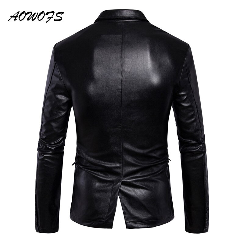 AOWOFS Heren Lederen Blazers Slim Fit Blazer Masculino Lente Herfst Bruin Zwart Lederen Blazer Mannen Jassen Plus Size 5XL