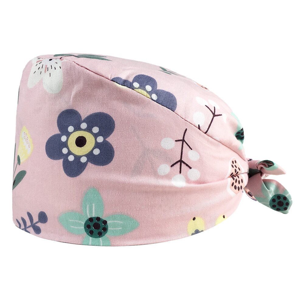 Cartoon bloemenprint matte hoed schoonheidsaccessoires werkmutsen 100%  katoenen ademende stofdichte matte hoed spa-mutsen: Default Title