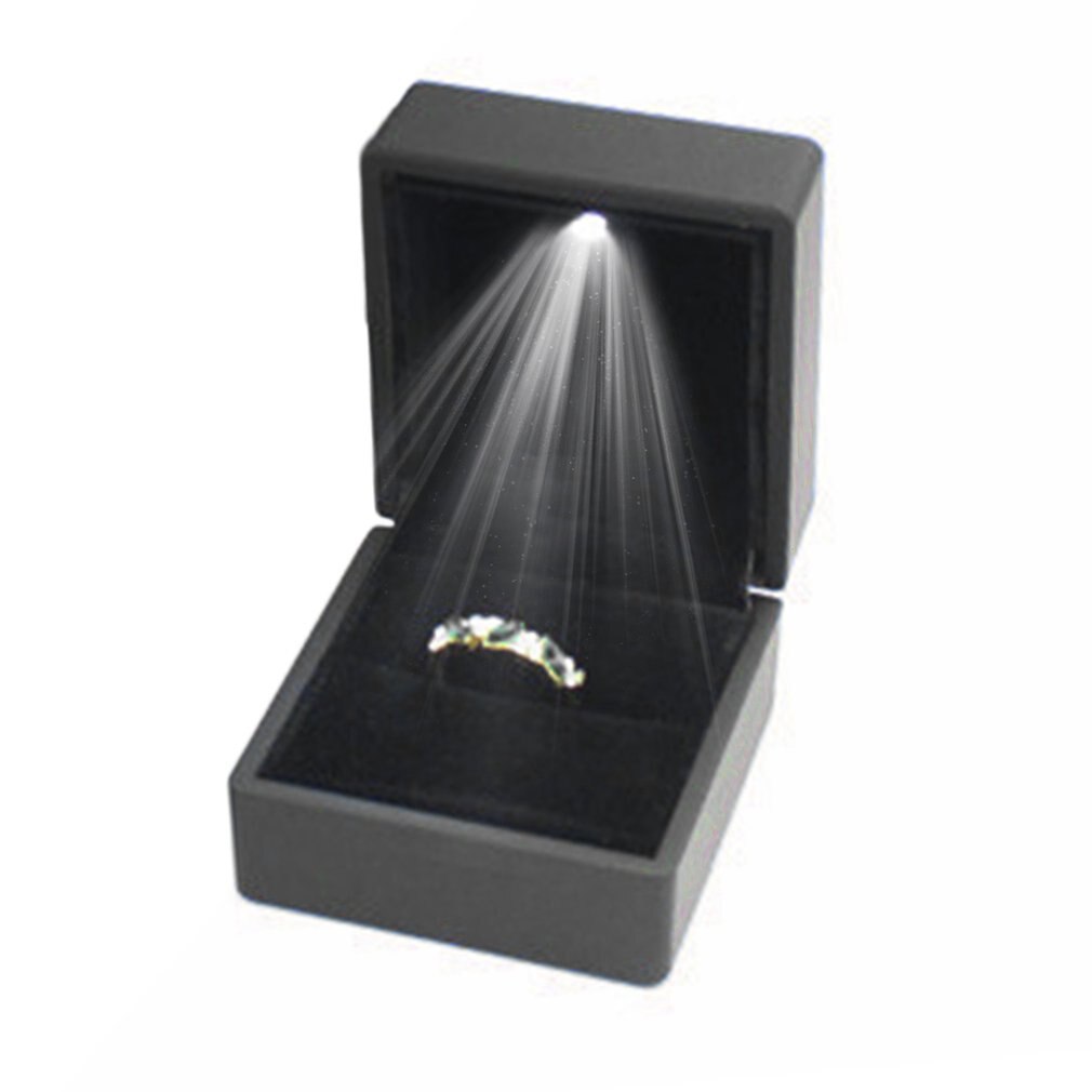 Zwart/Blauwe LED Verlichte Earring Ring Box Wedding Ring Sieraden Display Verpakking Organizer Opslag Voor Engagement