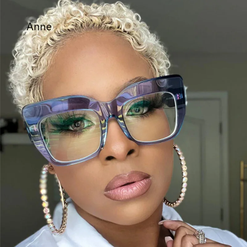 Monturas de gafas cuadradas de gran tamaño para mujer, gafas de azul antiluz azul, lentes ópticos, gafas grandes de de lujo para mujer