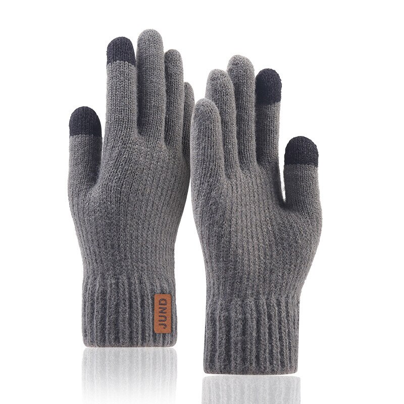 Herre & #39 ;s plus fløjl fortykket strik ulden cykel luffer vinter cashmere elastisk touch screen kørehandsker  h49: Mørkegrå