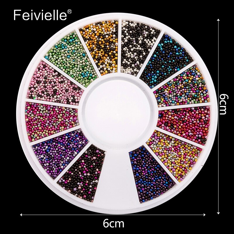 Feivielle 1 Wielen 0.8Mm Gemengde 12 Kleuren Caviar Kralen Diy Nail Manicure 3D Nail Decors Staal Bal Glitter nail Art Decoratie