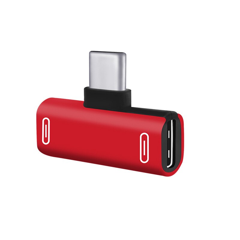 Hoofdtelefoon Converter Converter Voor Xiaomi Redmi Audio Type C Adapter Dual Type C Jack Voor Oortelefoon Luisteren Muziek + Opladen: Rood