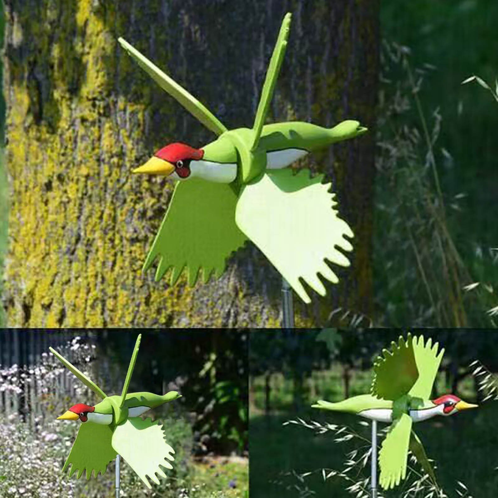 Wooden Whirligig-Asuka Series Windmill Whirly Parrots Garden Lawn Decoration For Kids Garden Decoration Stakes Gardening