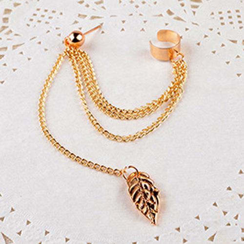 1pcs Earrings Jewelry Personality Metal Ear Clip Leaf Tassel Earrings For Women Pendientes Ear Cuff Caught In Cuffs: Gold