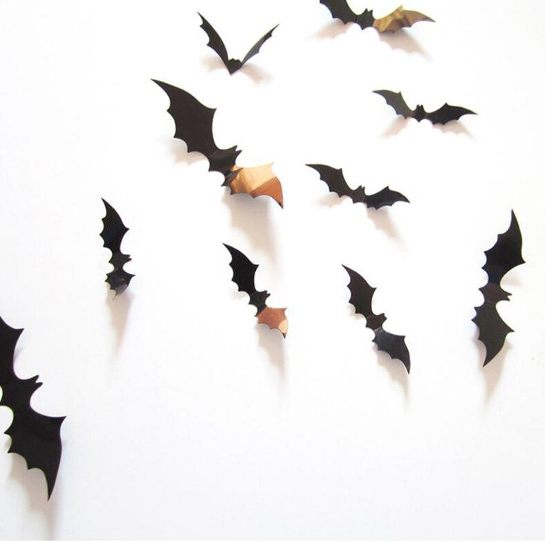 12pcs Halloween decoration bat props PVC wall stickers 3D stereo bat decoration stickers DIY stickers