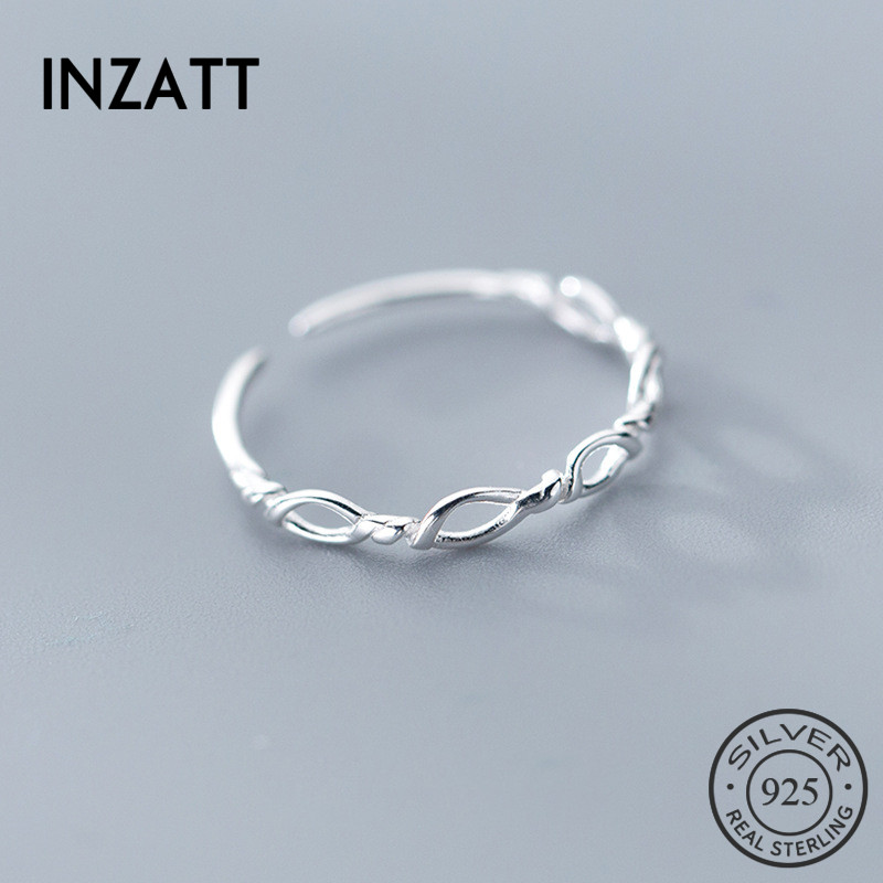 INZATT Real 925 Sterling Silver Minimalist Geometric Hollow Braided Rope Adjustable Ring For Women Party Fine Jewelry