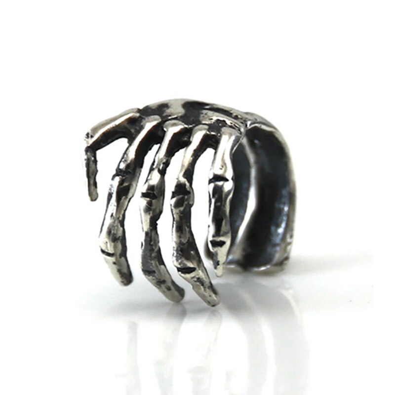 Punk Old Silver Color Skeleton Finger Hand Stud Earring Clip Ear Cuff Punk Skull Hand Shape Ear Cuffs Studs Earring 1PC