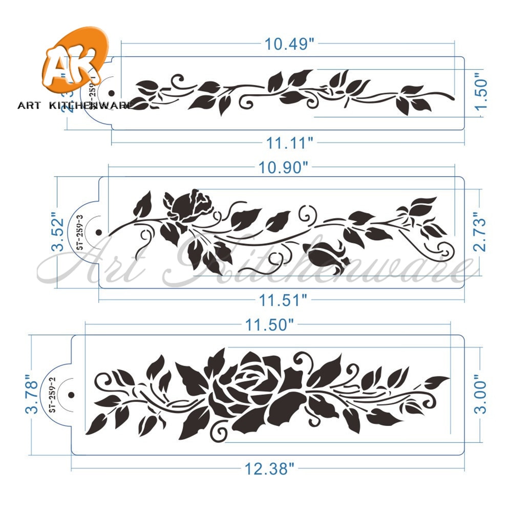 3 stks/set Rose Cake Stencil Set Bloemen Cake Fondant Decorating Stencil Klassieke Cake Side Decoratie Mold Cake Tool