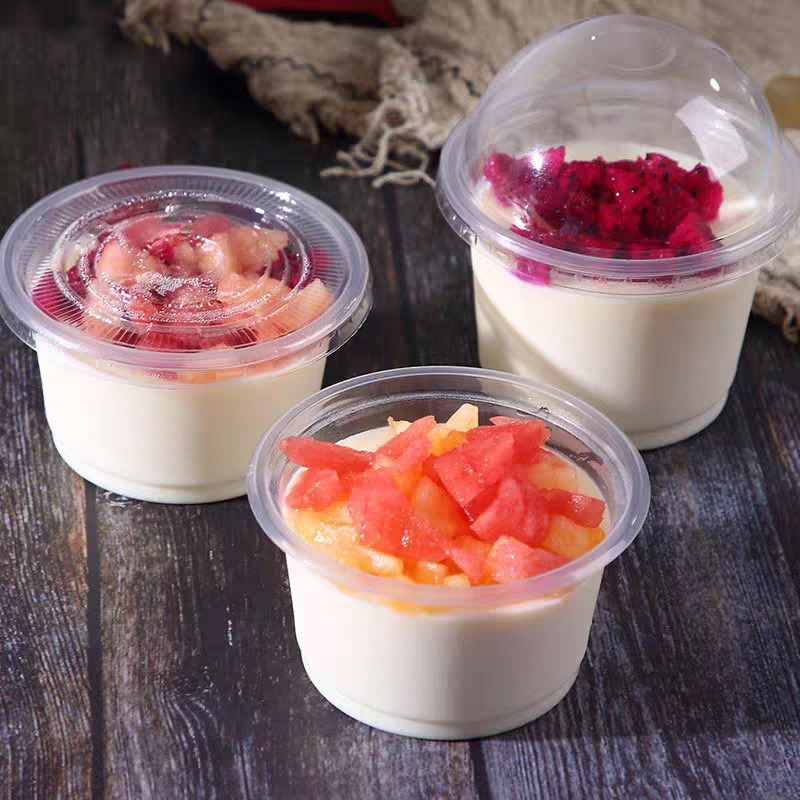 50 stk. engangs plastkopper gjennomsiktige dessertkopper boller med kuppel-/flat lokk fruktjuice kaffe iskrem kakebeholder