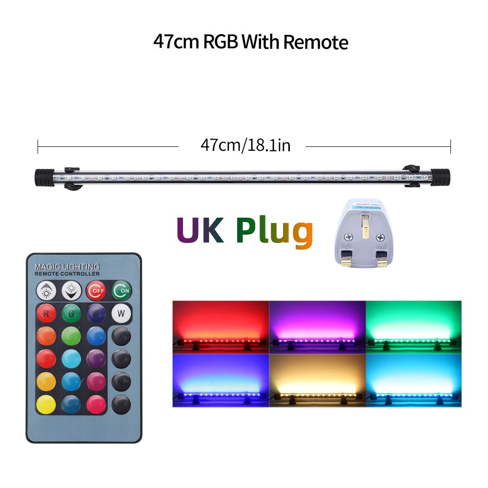 Aquarium LED Bar Light Waterproof Fish Tank Light 18-57CM Underwater Aquario Lamp Aquariums Decor Lighting 90V-220V EU/US/UK/AU: 47CM-UK