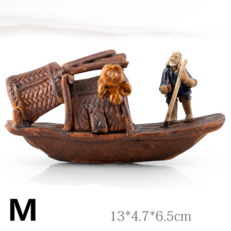 Small Ceramic Fishing Boat Fishman Figurine Craft Landscape Aquarium Fish Tank Garden Pot Plant Fairy Chinoiserie Decor Ornament: M