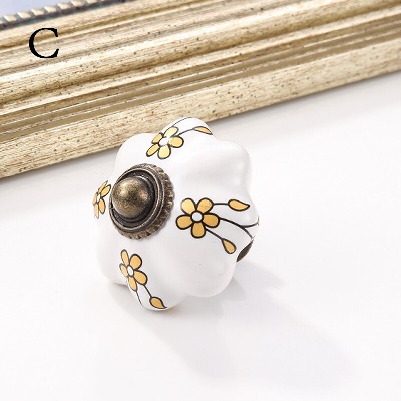 1Pc Keramische Gedrukt Deurknop Voor Kast Lade Kast Handvat Kast Kledingkast Meubels Deur Handgrepen Knoppen: C