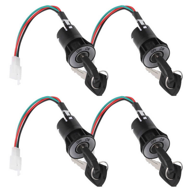 Ignition Switch Universal Ignition Starter Switch Three Power Cable Electric Bicycle Ignition Lock with Keys Barrel Switch