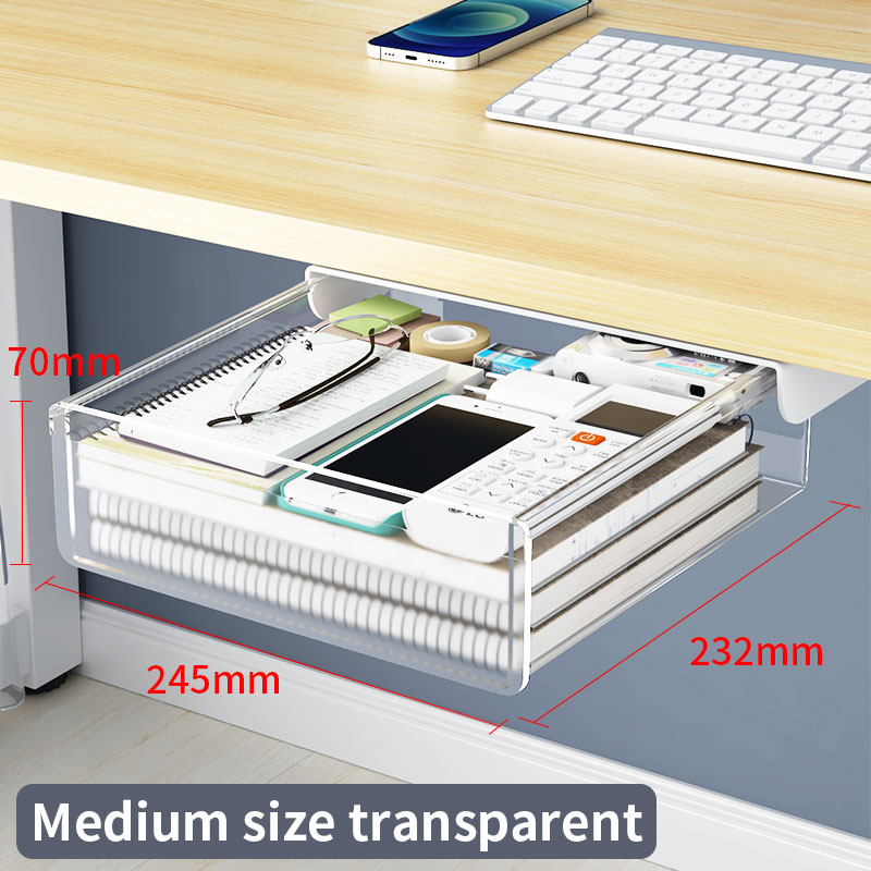 Under-desk Drawer Storage Device, Suitable For Office/home, Ideal For Organizing Stationery. Self-adhesive Plastic Drawer.: Silver