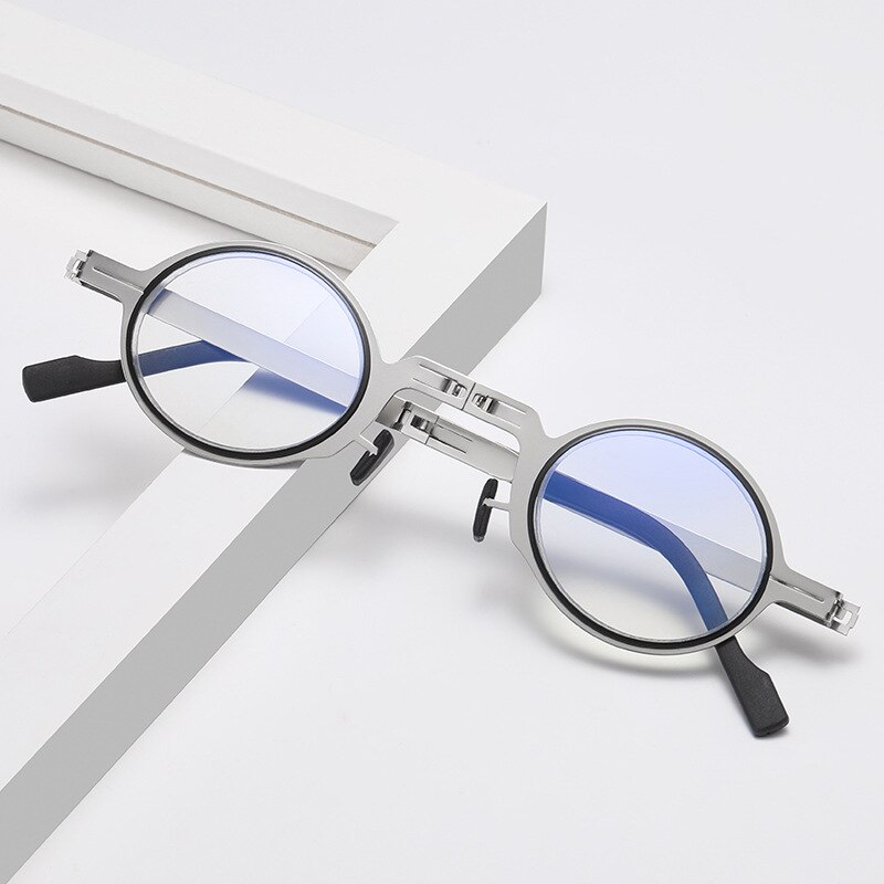 2022 Silver Folding Reading Glasses Men Women In Case Full Frame Anti Blue Light Presbyopic Glasses Gafas De Lectura Hombre