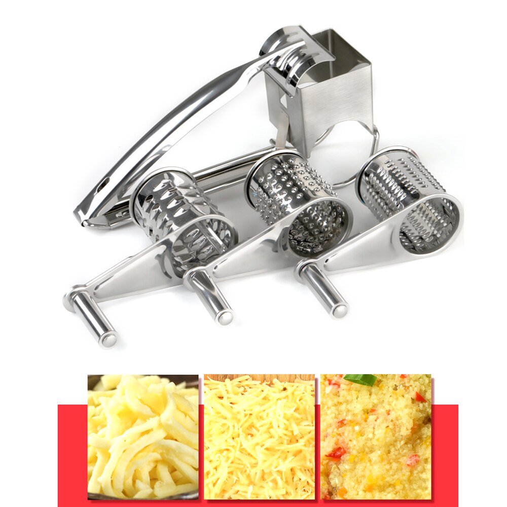 Rotary Cheese Grater Stainless Steel Cheese Shredder Multifunction Cheese Slicers Garlic Grinder Kitchen Cheese Tool