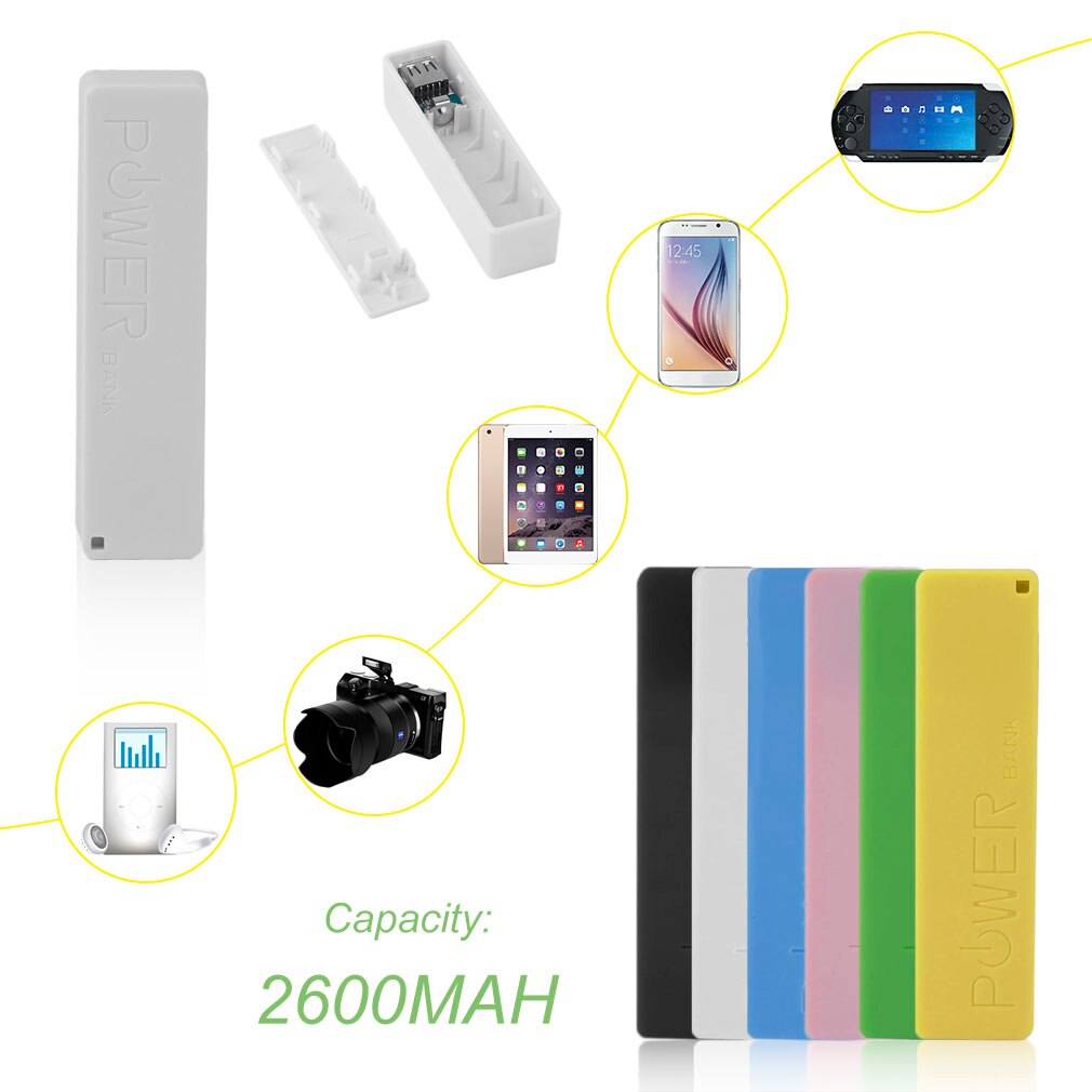 2600MAH Portable Size 1x18650 Battery External Power Bank Backup Battery Charger Power Bank Case For Smart Phones