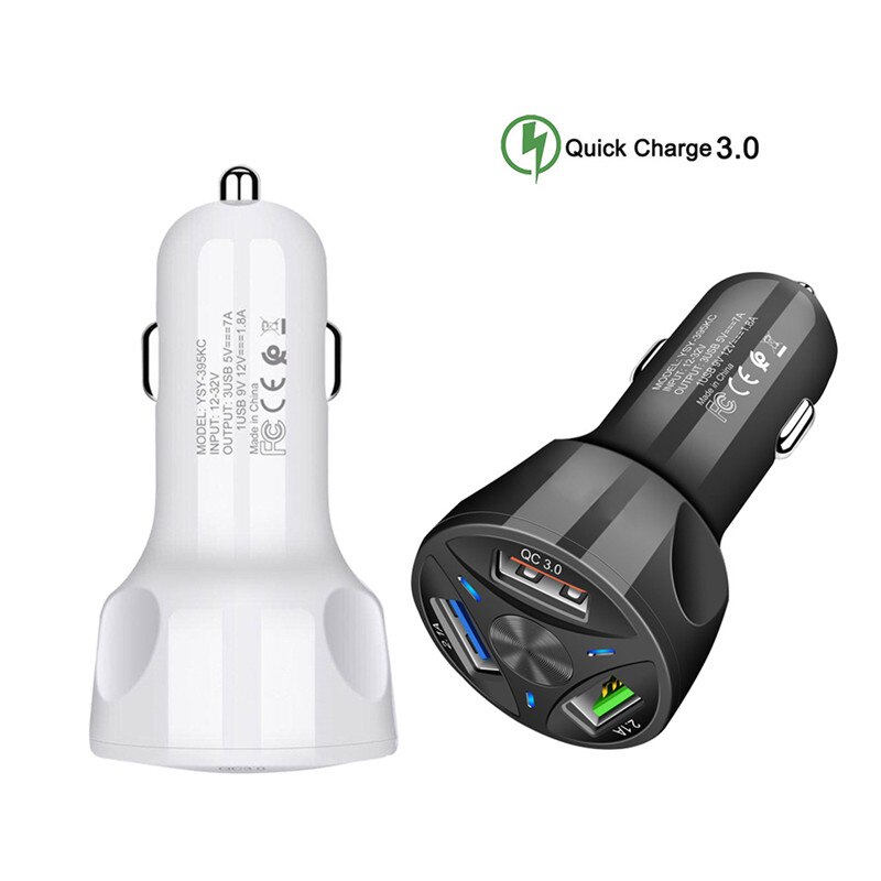 Cargador de coche QC3.0 de 10 piezas, adaptador de carga rápida automática USB de 3 puertos para teléfono móvil