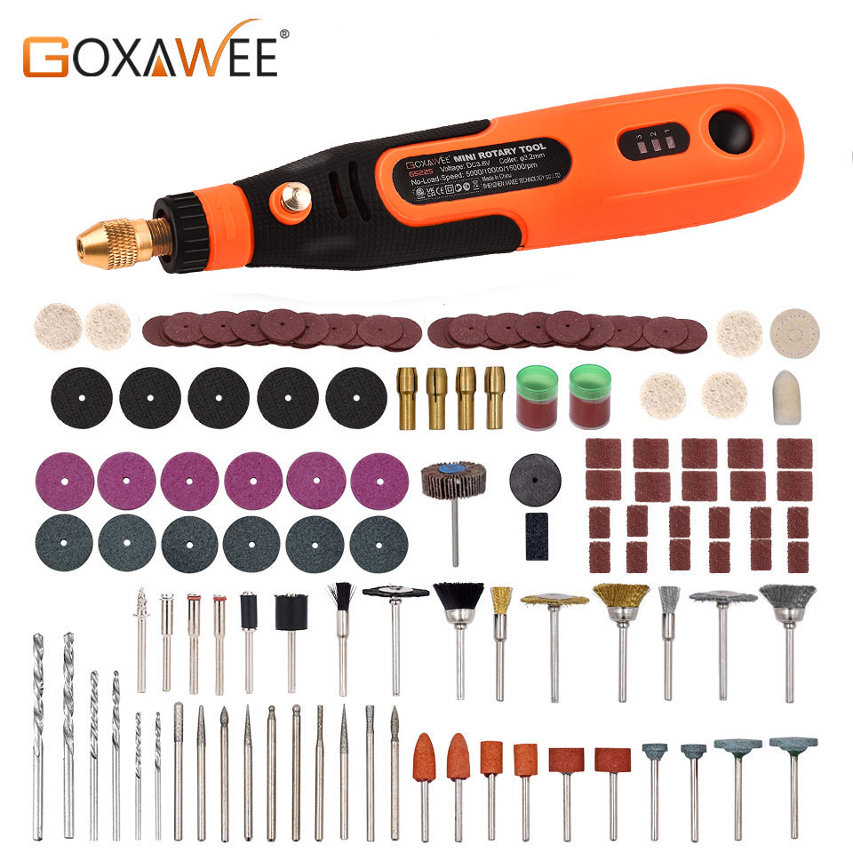 GOXAWEE-minitaladro eléctrico inalámbrico, grabador, amoladora para Dremel, accesorios, USB, rectificadora de velocidad variable, herramientas rotativas