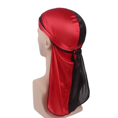 Neue Männer Patchwork Durags Doppel Farben Weiche Satin- Durag Bandanas Turban Bunte Headwear Stirnband Hütte Haar Zubehör: Schwarz rot