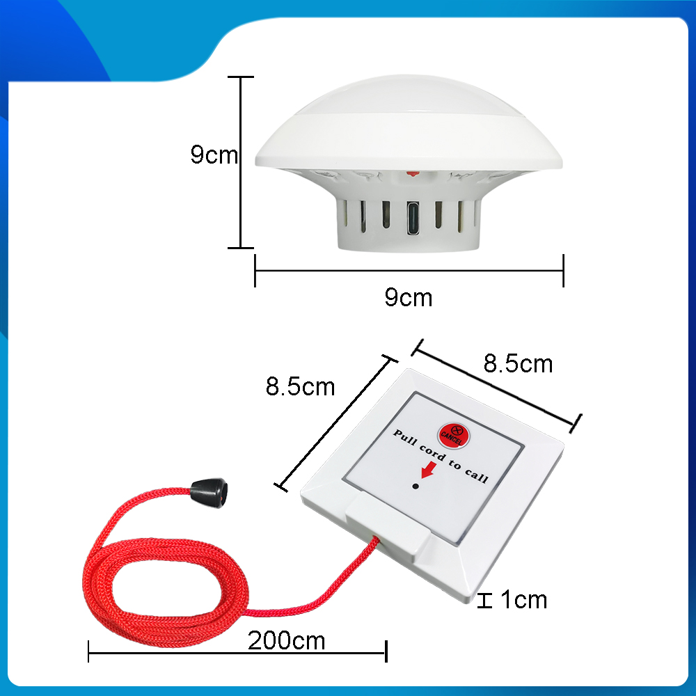 Ycall Wireless Caregiver Pager Alarm Strobe Siren Call System Pull Rope Waterproof Bell Button for Home Safety Elderly Patient