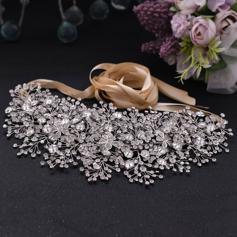 Trixy sh240 acessórios de vestido de casamento prata strass cintos para as mulheres floral faixa nupcial acessórios para vestido de noite: champagne ribbon