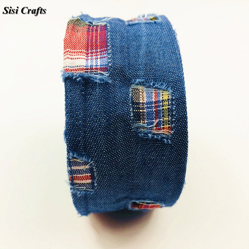 Sisi håndverk teip blå denim jeans bånd hule tidligere revet rutete bånd partiskhet listverk lagdeling gjør-det-selv hår sløyfe krage materia 1m