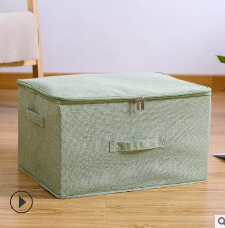 Foldable Cotton Linen Storage Box Storage Boxes with Lids and Zipper Clothes Storage Organizer Laundry Storage Bag: Light Green / 38x26x15cm