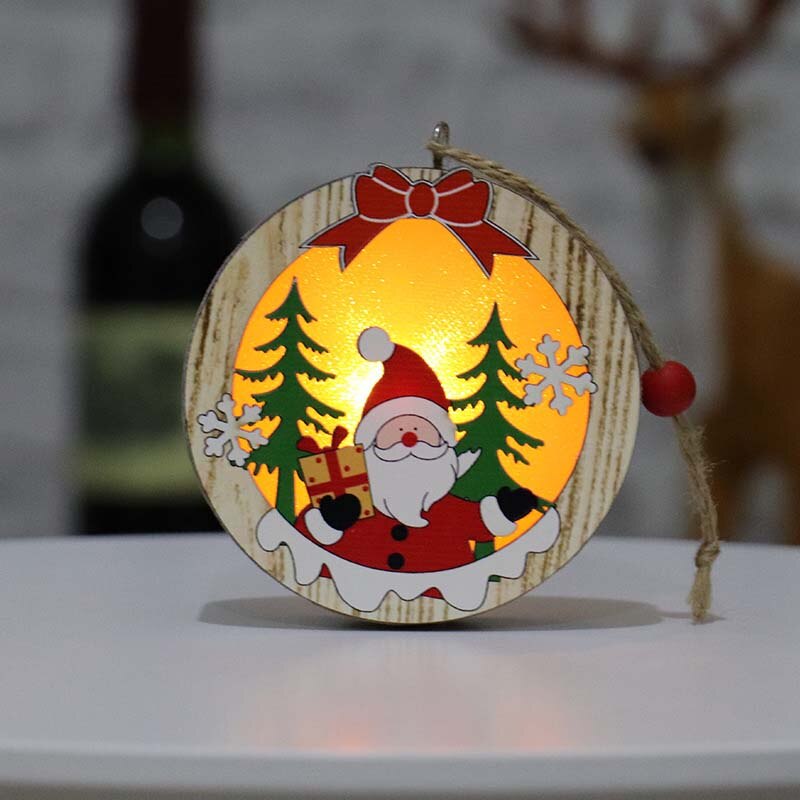 Kerstversiering Kerstboom Houten Gloeiende Vijfpuntige Ster Oude Man Sneeuwpop Herten Scène Decoratie Kerst Cadeau: 2