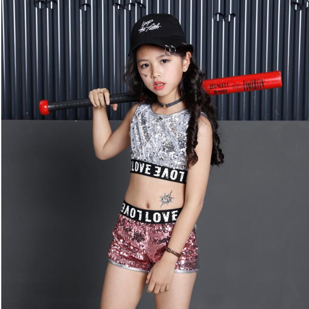 Costume de concours de danse Jazz Hip Hop pour filles, débardeur, short, veste, manteau pour enfants, vêtements de scène