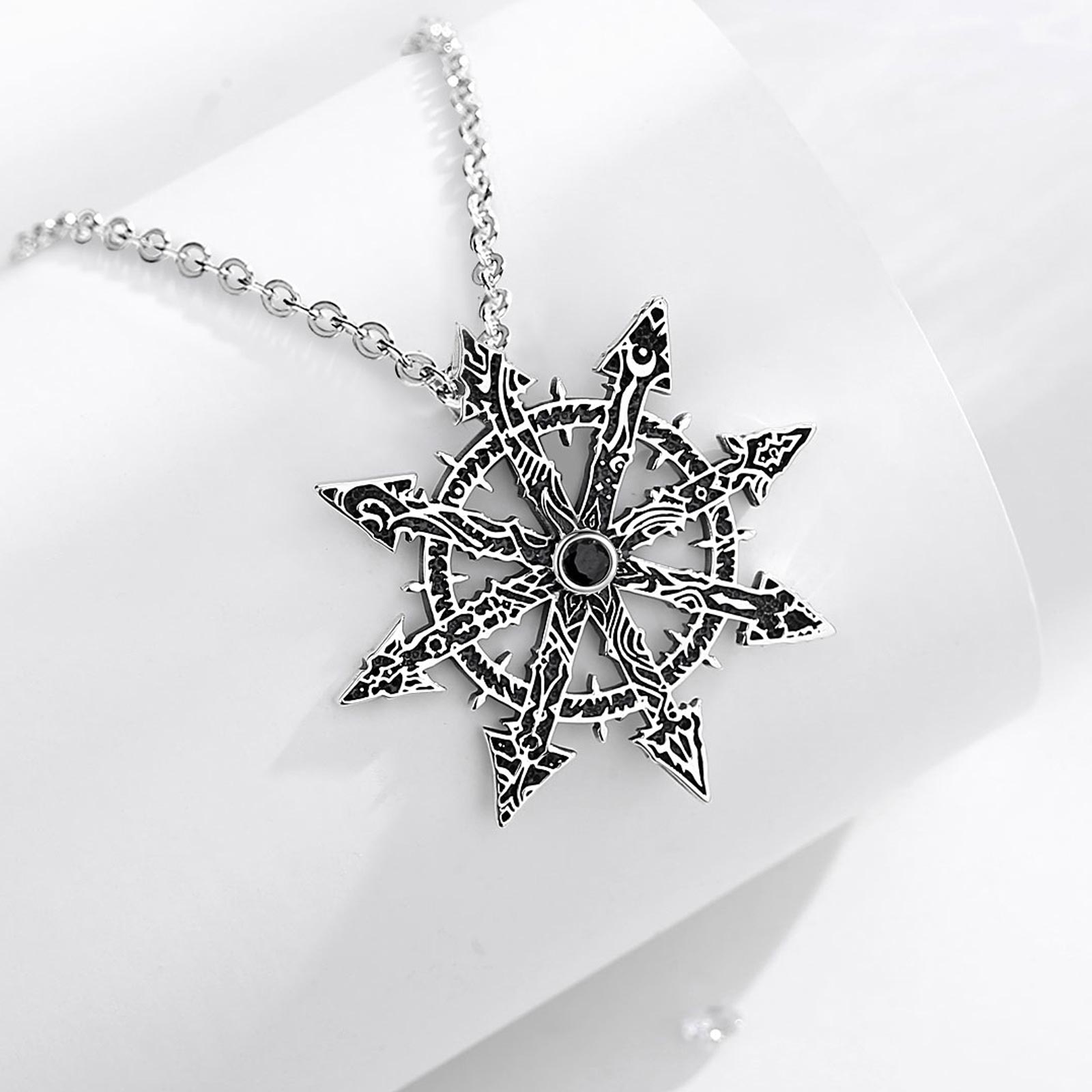 Eudora-colgante de estrella del caos de Plata de Ley 925, colgante mágico de estrella del caos, amuleto de rueda del caos de Kabbalah, joyería Punk para hombre