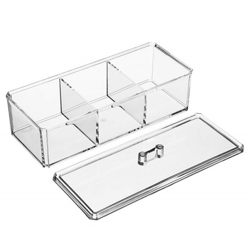 Cosmetic Jewelry Storage Three Compartment Transparent Acrylic Storage Box Expert Organizer Cotton Swab Makeup Pads Case