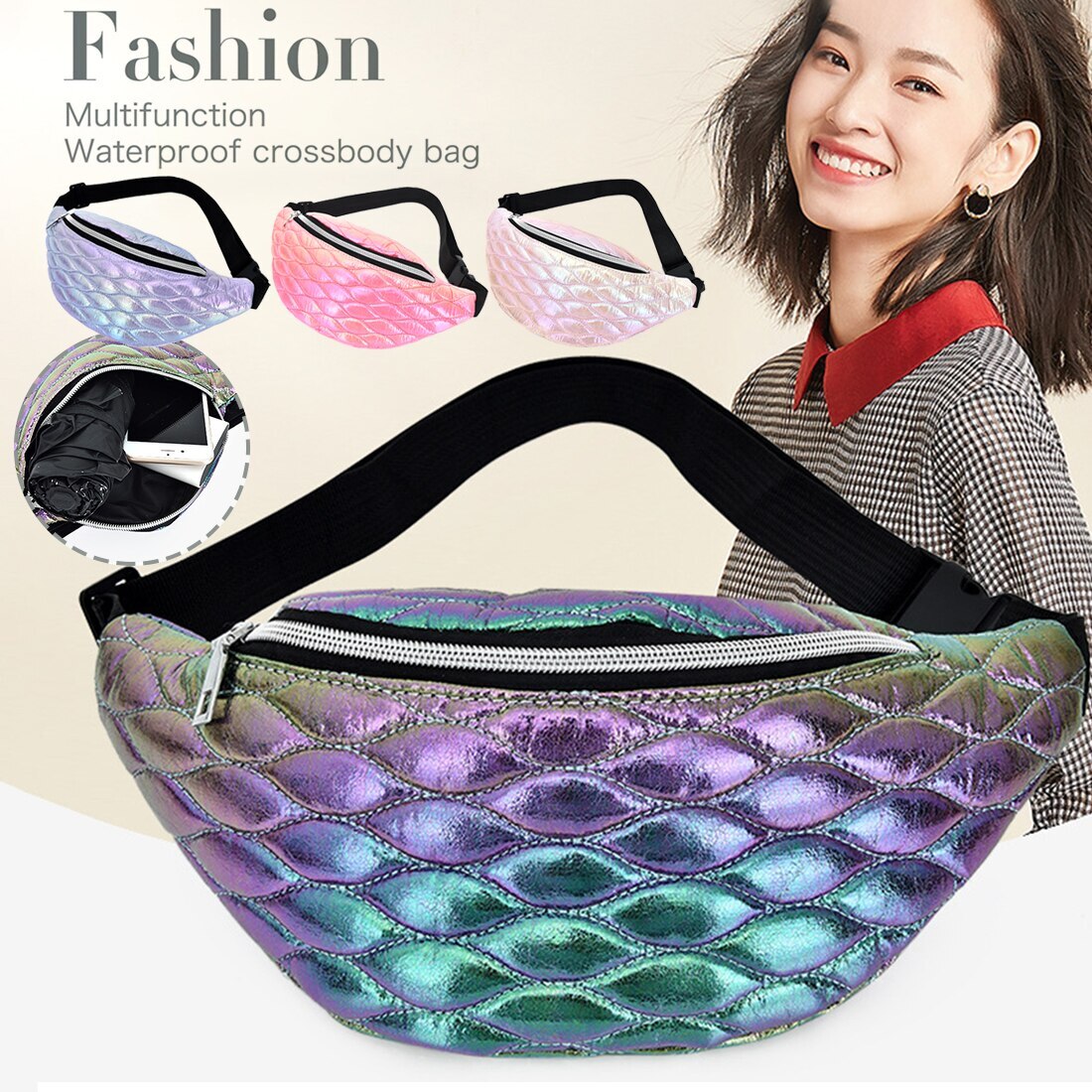 Dames heuptasje, glanzend leren tasje, borstriem, heuptasje, telefoon, reistasje, heuptasje, dames mini portemonnee, borsttasje