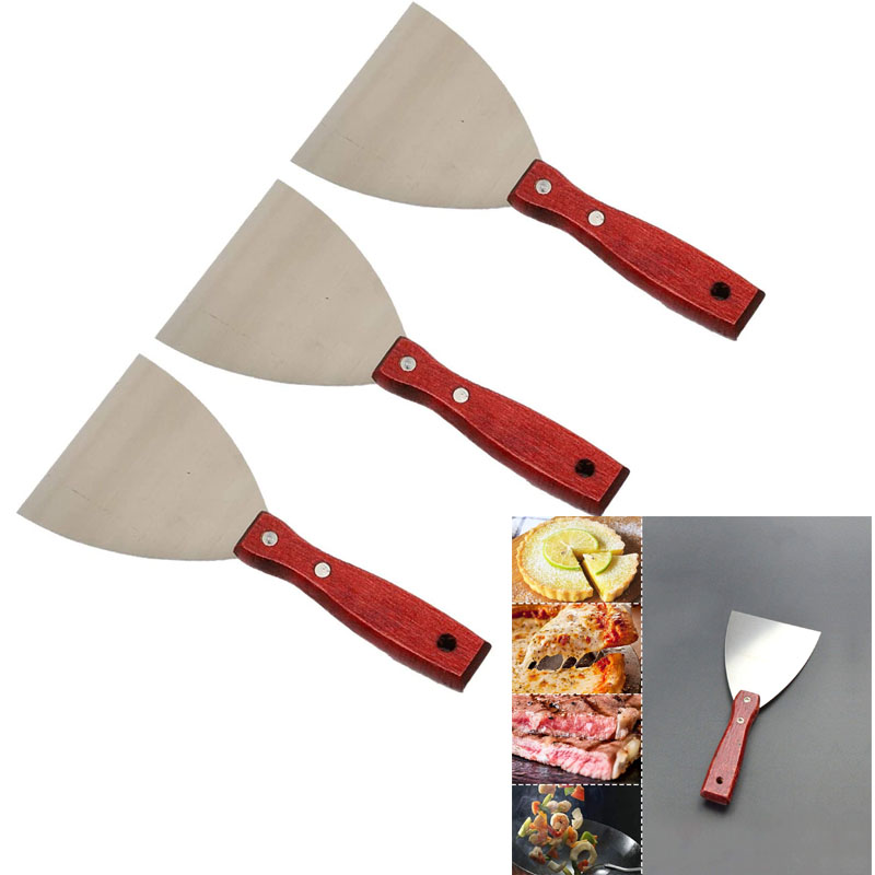 Grill Scraper Wooden Handle Stainless Steel Blade Slant Edge Grill Scraper Stainless Steel Spatula Spatula with Wooden Handles