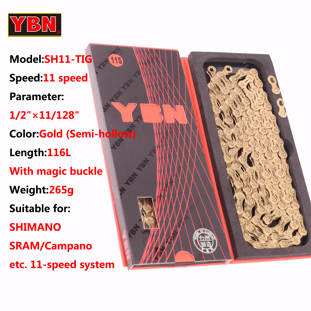 YBN-cadena de 11 velocidades para bicicleta de montaña, 116L, para Shimamo SRAM Campagnolo, cadena hueca dorada para bicicleta: Default Title