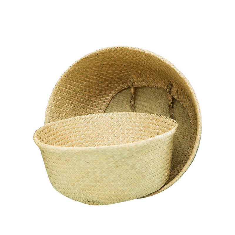 Folding Handmade Storage Basket Decorative Rattan Plant Flower Pot Woven Wicker Belly Laundry Basket Home Decor