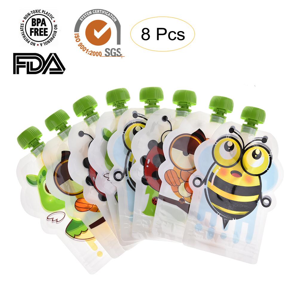 8 stk 148ml babymad opbevaringspose bærbar bpa-fri genanvendelig forseglet supplerende madpose hjemmelavet pure pulp opbevaringspose