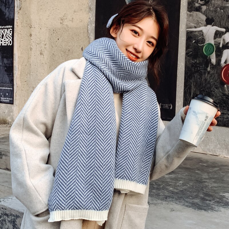 Woman winter striped thicker wild cute girl couple warm scarf