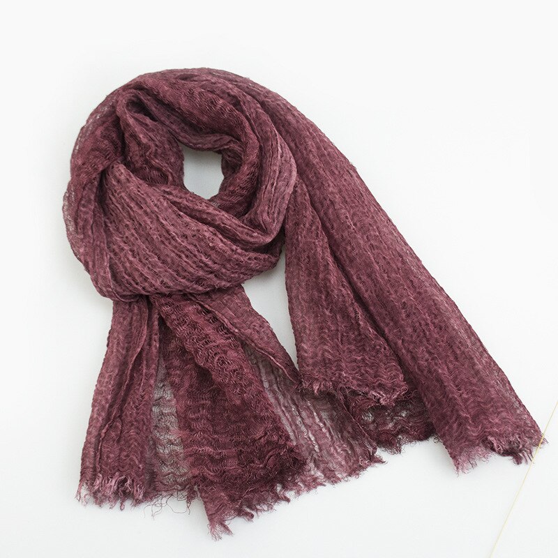 Luxe Solid Real Linnen Zomer Rimpel Zijden Sjaal Vrouwen Shawl Lange Soft Wrap M201