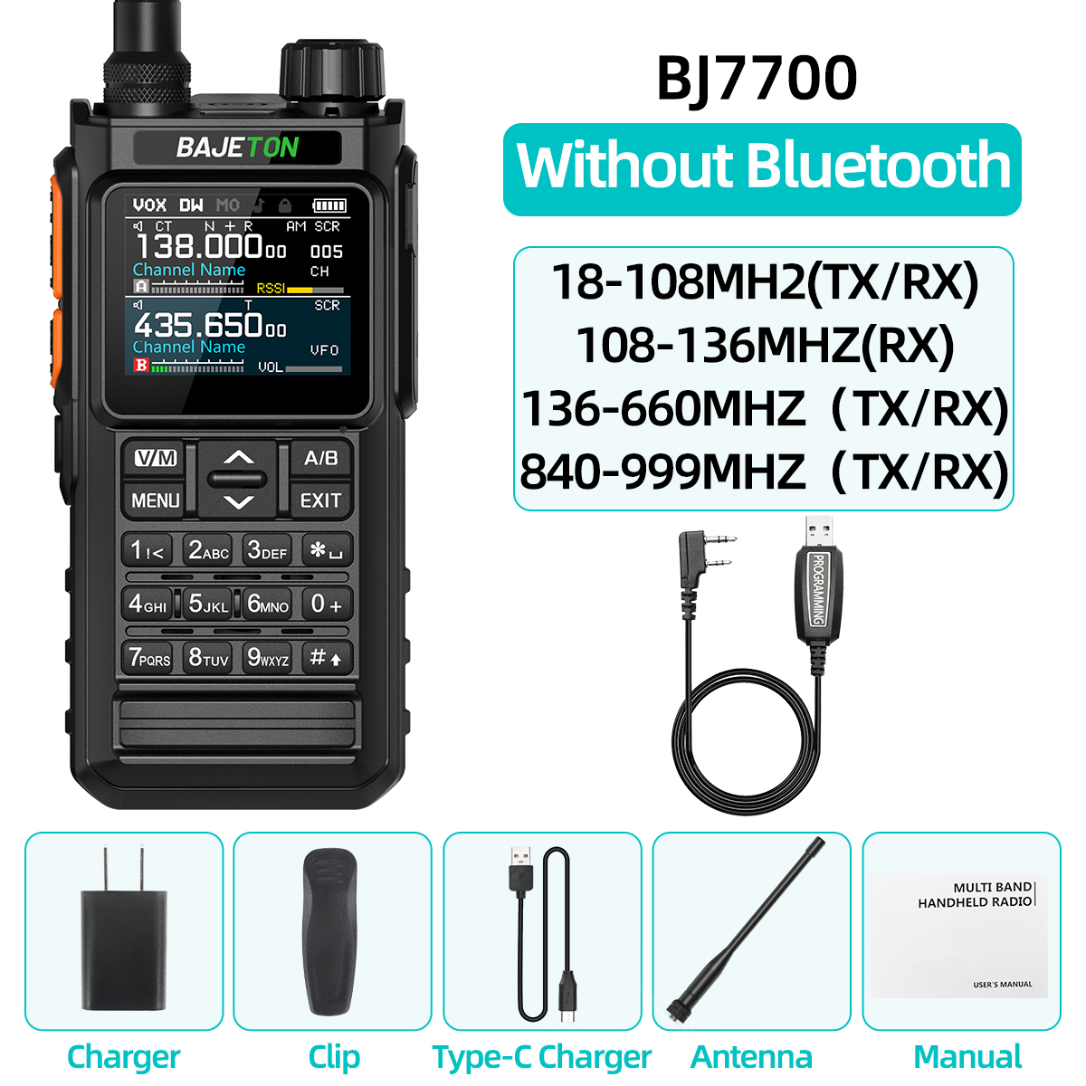 BAJETON BJ7700 Walkie Talkie Multi Banda Sem Fio Bluetooth Programação de Telefone Redução de Ruído AM FM Ham Rádio Para Acampamento BJ8200: Azul / American