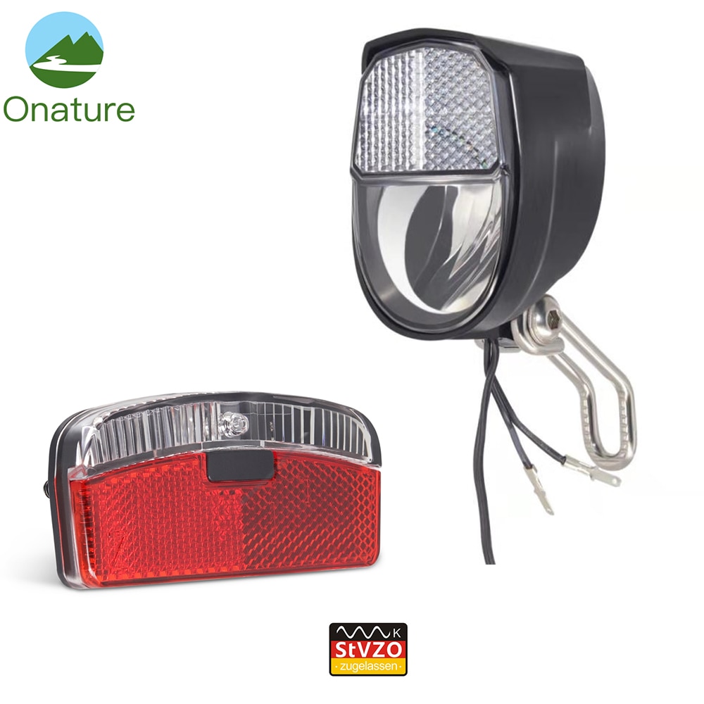 Onature bijgewerkt dynamo fiets licht set met parking light koplamp hebben connector voor achterlicht LED fiets dynamo light