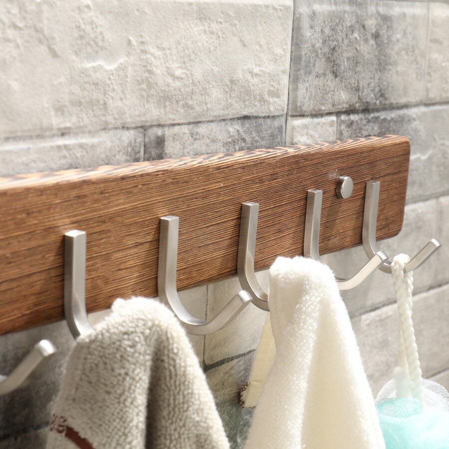 Wood Coat Robe Hook Stainless Steel Towel Clothes Hook Bathroom Door Holder Hook Washroom Hanger Hat Hanging Wood Wall Mounted