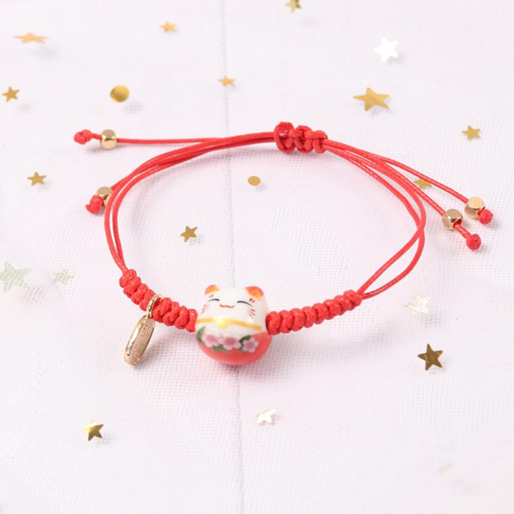 Handgemaakte String Kleurrijke Touw Lucky Cat Verstelbare Armband Voor Vrouwen Meisjes Verjaardag Zoete Kwastje Mode Armbanden Femme: Rood
