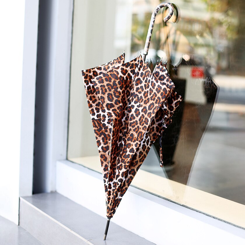 Paracase-paraguas con estampado de leopardo para mujer, sombrilla de mango largo a prueba de viento, plegable y automático, 8K