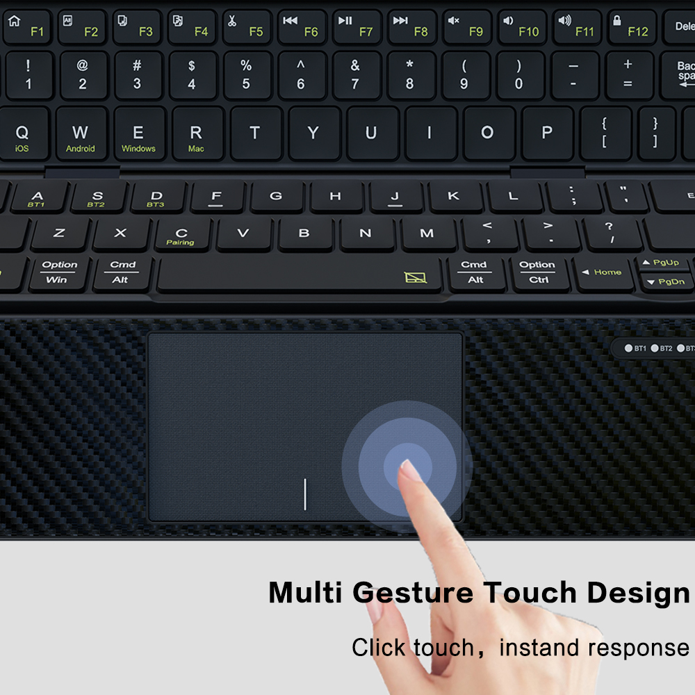 Genopladeligt bluetooth 5.0 trådløst foldbart tastatur med touchpad, bærbart tri-foldbart rejsetastatur til pc/bærbar computer/tablet