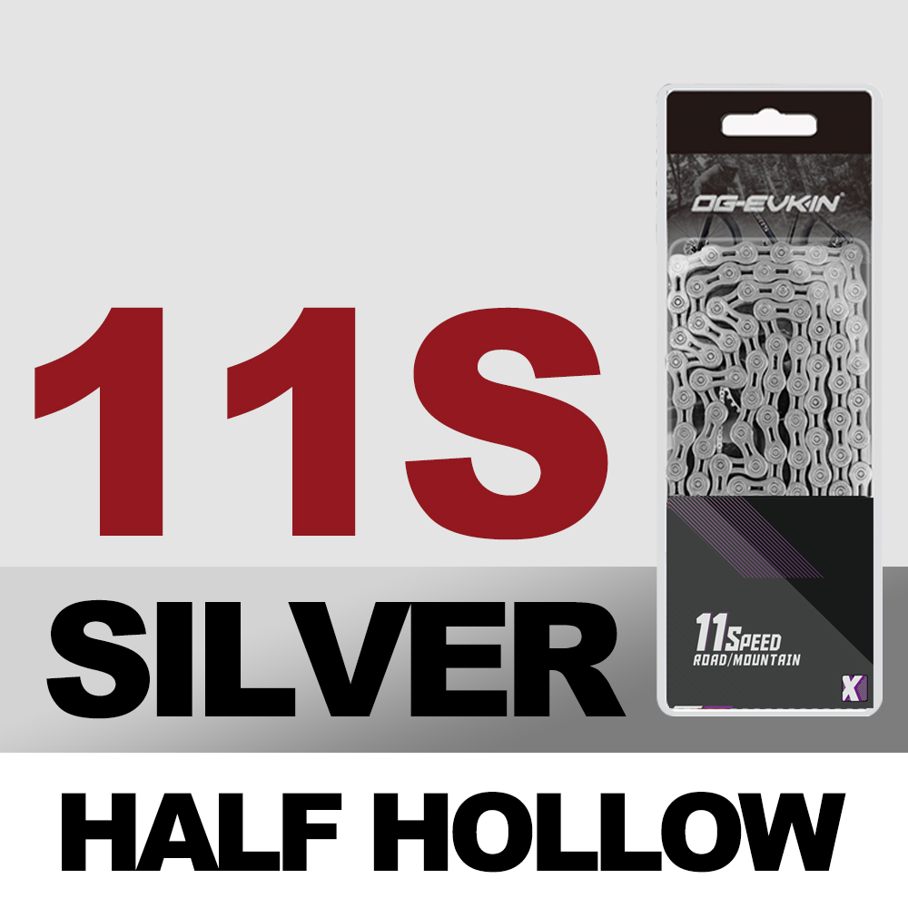 OG-EVKIN 9/10/11 Speed Bicycle MTB Chain Half/Full Hollow Bike Chain Mountain/Road Bicycle Chains 116 Quick Link Gold/Silver